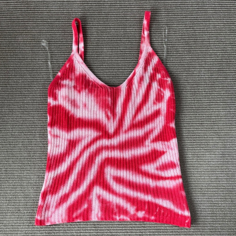 Hooked Up Womens Red White Tie Dye Zebra Ribbed Knit Cami Tank Top Medium